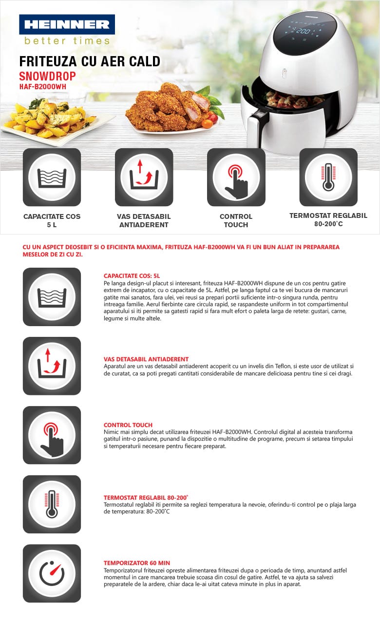Friteuză Heinner HAF-B2000WH – design compact, 1000 W-imagine-pricipala