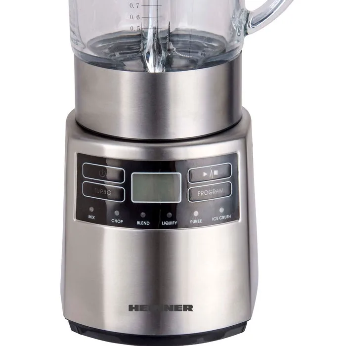 Blender Heinner HBL-1000XMC cu funcție de zdrobire gheață, lame detașabile din inox, panou electronic și piciorușe anti-alunecare pentru stabilitate