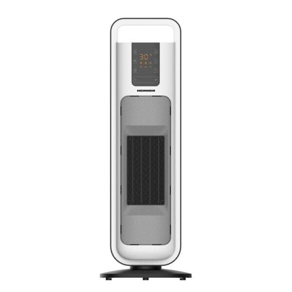 Radiator ceramic Heinner HCH-L200WH, 2000W, alb cu negru, display LED și control tactil, telecomandă inclusă, funcții anti-îngheț și ECO
