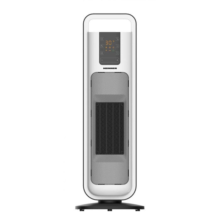 Radiator ceramic Heinner HCH-L200WH, 2000W, alb cu negru, display LED și control tactil, telecomandă inclusă, funcții anti-îngheț și ECO