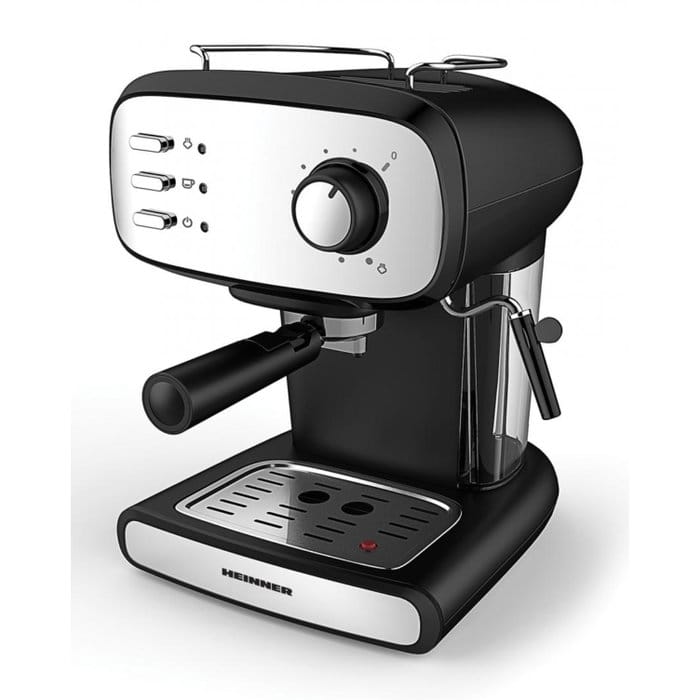 Espressor manual Heinner HEM-1100BKX, 850W, presiune 15 bar, rezervor detașabil de 1.2 litri, filtru dublu din inox pentru două cești
