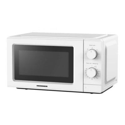 Cuptor microunde compact cu 5 trepte de putere, timer cu timp maxim de gătire 30 minute, funcție de decongelare și platou rotativ cu diametru 24.5 cm