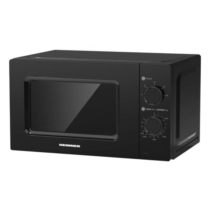 Cuptor microunde compact Heinner, model HMW-MD20MBK, dimensiuni 44x33,6x25,9 cm, timer până la 35 minute, platou rotativ 25,5 cm