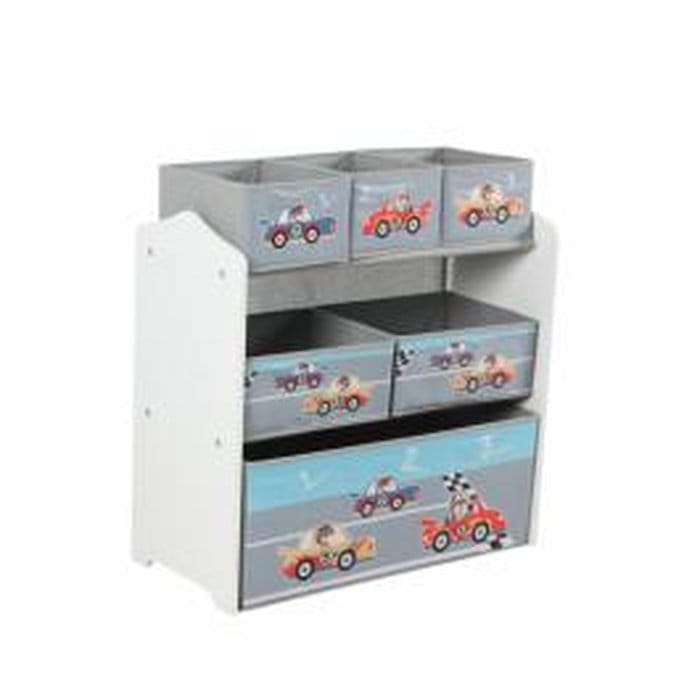 Dulap depozitare jucării U-Grow Cars cu 6 cutii textile colorate