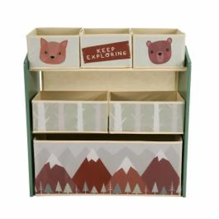 Dulap depozitare jucării U-Grow Green Forest cu 6 cutii textile