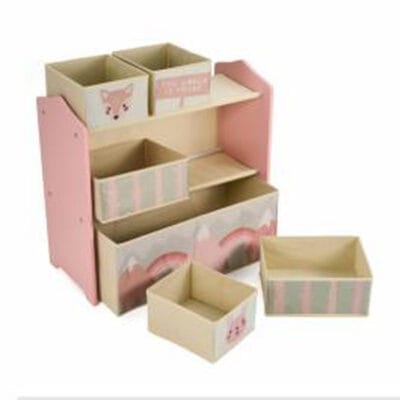 Dulap depozitare jucării U-Grow Pink Forest cu 6 cutii textile