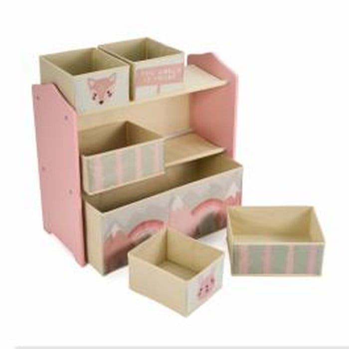Dulap depozitare jucării U-Grow Pink Forest cu 6 cutii textile