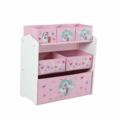 Dulap depozitare jucării U-Grow Unicorns cu 6 cutii textile roz
