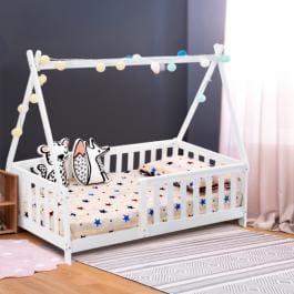 Pat copii alb din lemn U-Grow 147x75 cm