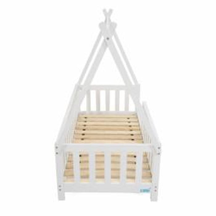 Vedere laterala U-Grow pat-căsuță din lemn alb