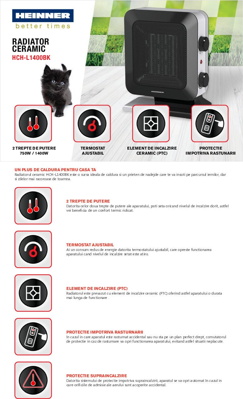 Radiator ceramic Heinner cu termostat reglabi