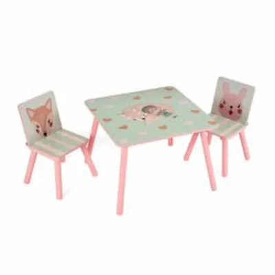 Set birou și 2 scaune U-Grow Pink Forest pentru copii