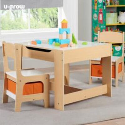 Set măsuță și 2 scaune U-Grow lemn natur pentru copii 1