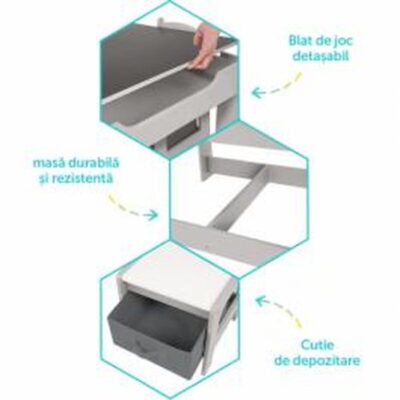 Detalii imbinare set masuta U-Grow alb MDF