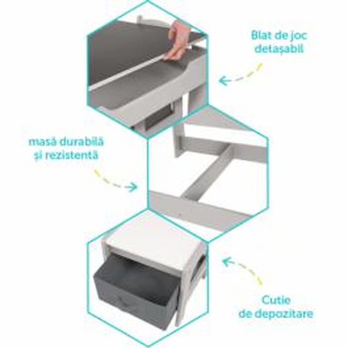Detalii imbinare set masuta U-Grow alb MDF