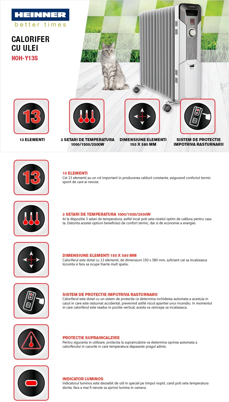 Incalzitor portabil Heinner HOH-Y13S cu roti