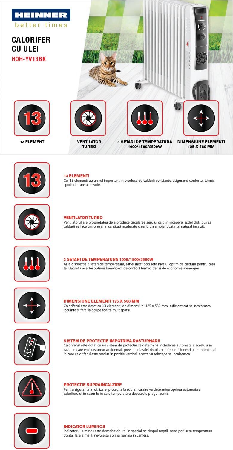 Radiator electric Heinner 13 elementi negru