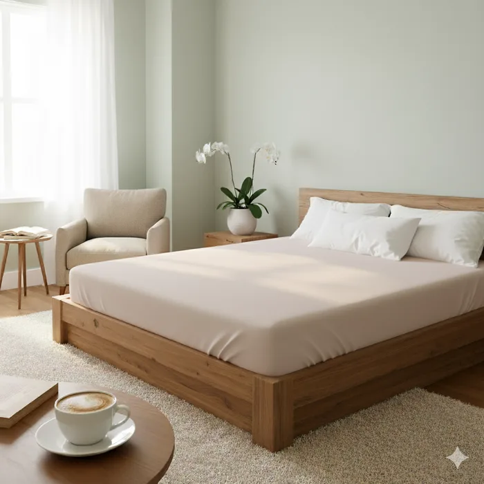 Cearceaf de pat cu elastic crem140x200 cm – 100% bumbac, 144TC