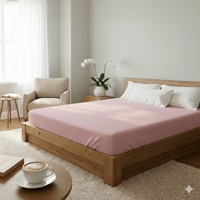 Cearceaf de pat cu elastic roz 140x200 cm – 100% bumbac, 144TC