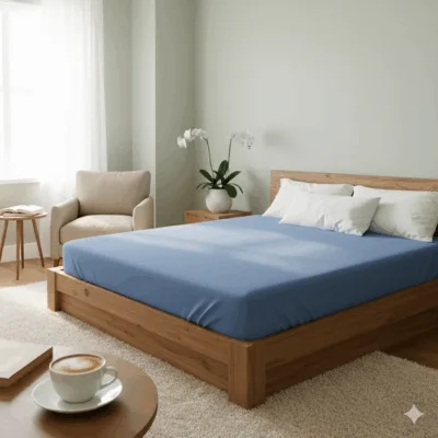 Cearceaf cu elastic blue– fixare sigură și confortabilă pe saltea