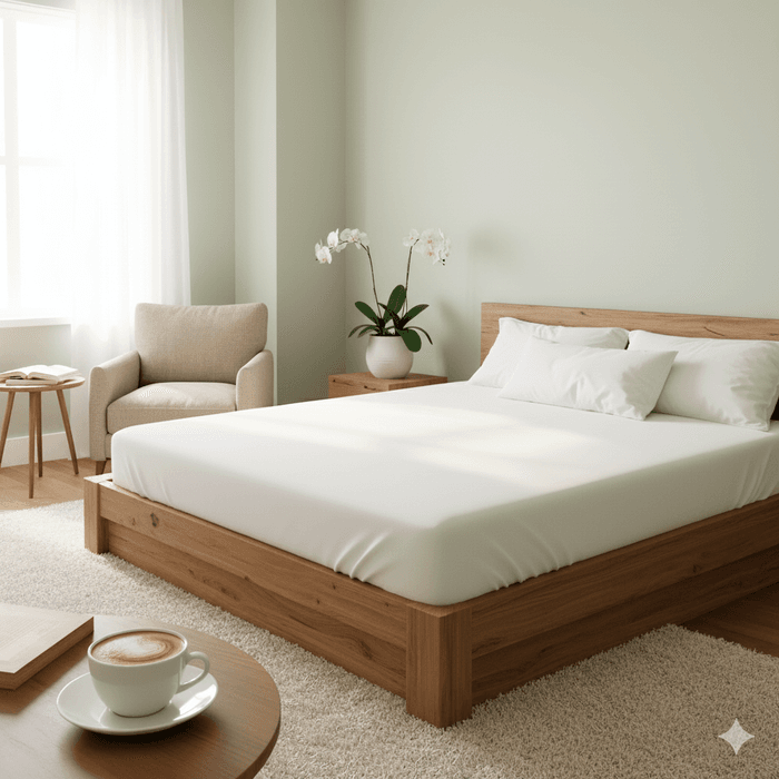 Cearceaf de pat alb cu elastic 160x200 cm – 100% bumbac, 144TC