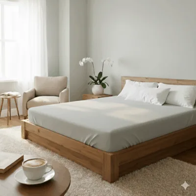 Cearceaf gri cu elastic la colțuri – design simplu și elegant pentru dormitor