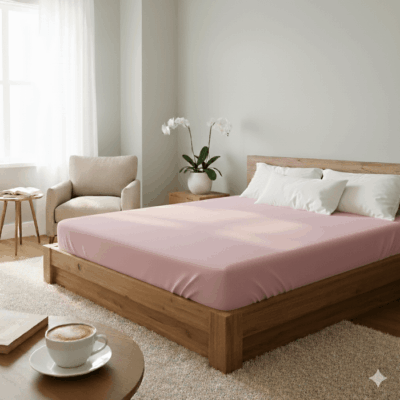 Cearceaf de pat cu elastic roz 160x200 cm – 100% bumbac, 144TC