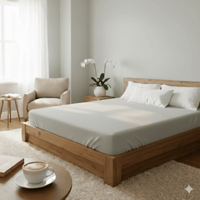 Cearceaf de pat gri cu elastic 180x200 cm – 100% bumbac, 144TC