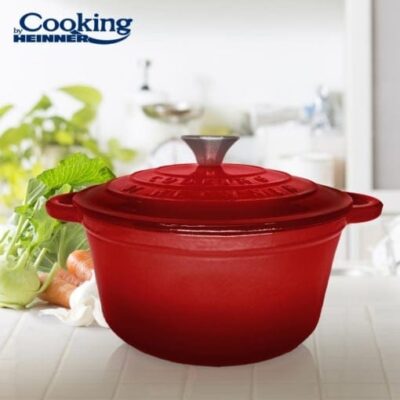 Cratiță Heinner Red Line din fontă emailată, interior negru cu puncte albe