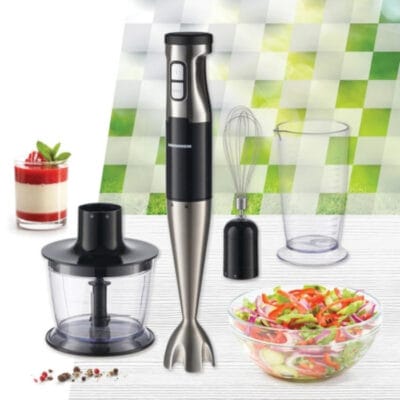 Blender de mână Heinner HB-1000XBK cu accesorii inox – tocător, tel, cană mixat – putere 1000W-imagine principala