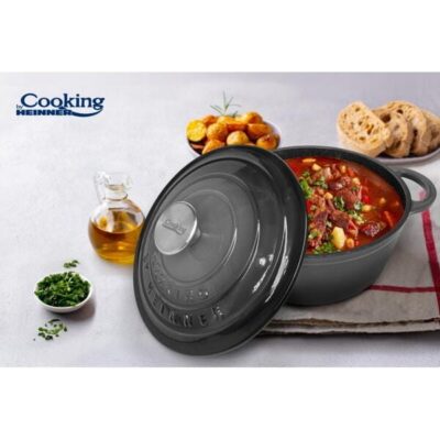 Vas de gătit din fontă ovală, emailat gri – Heinner Cooking cu capac