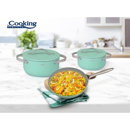 Set de gătit 5 piese Heinner Creta din aluminiu presat, cu capace din aluminiu