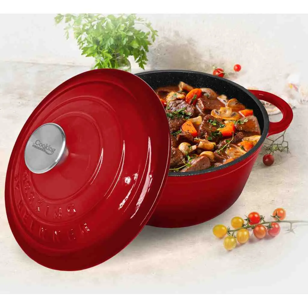 Semioală din fontă emailată Heinner Red Line 4L, cu capac roșu degrade