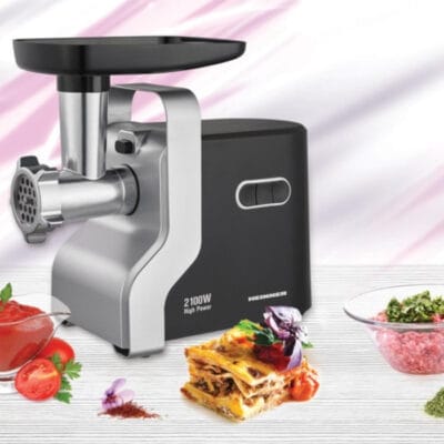 Mașină de tocat carne Heinner MG-2100BKSL 2100W cu cutit inox, accesoriu rosii