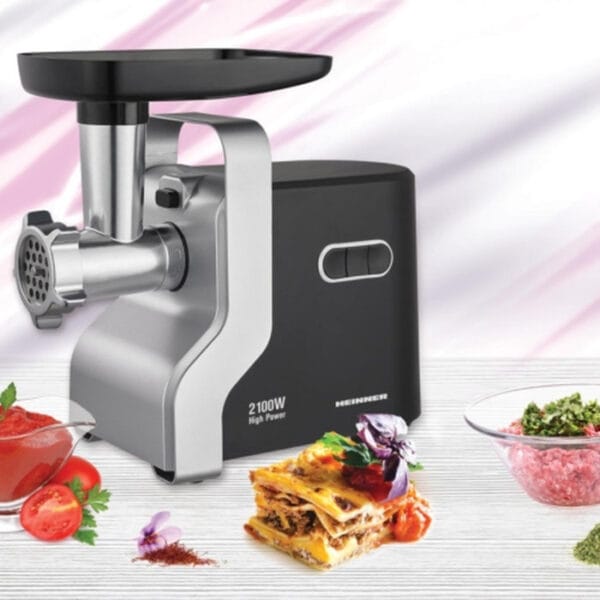 Mașină de tocat carne Heinner MG-2100BKSL 2100W cu cutit inox, accesoriu rosii