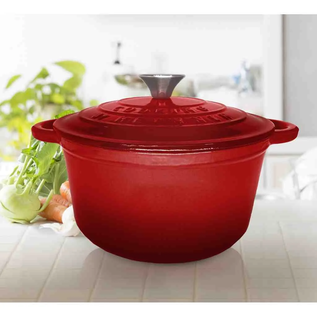 Vas de gătit din fontă roșu degrade, compatibil cu inducție – Heinner Cooking