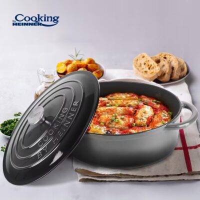 Semioală din fontă ovală emailată Heinner Marble Grey, 9L