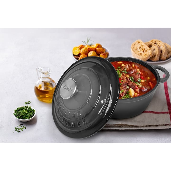 Semioală din fontă ovală emailată Heinner Marble Grey, 6L