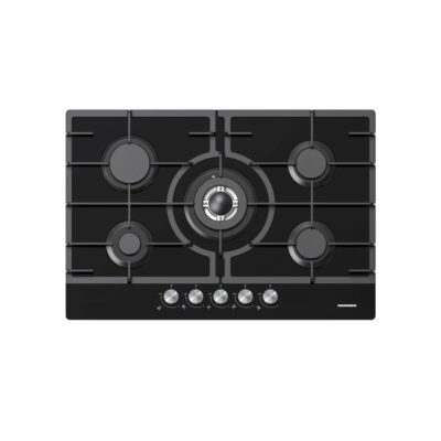 Plită încorporabilă Heinner HBH-M705IWFGBK pe gaz, 5 arzătoare, WOK, sticlă neagră