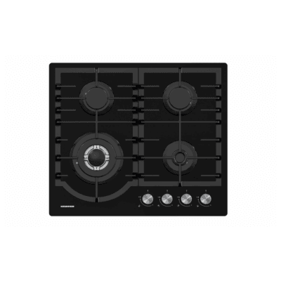 Plită pe gaz Heinner HBH-M447IWFGBK din sticlă neagră, cu 4 arzătoare