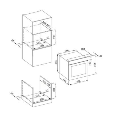 Dimensiuni pentru incorporare a cuptorului incorporabil Heinner HBO-S568LDTGC-BK 56 L negru