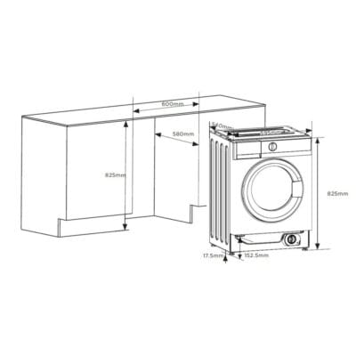Dimensiuni-incorporare-mașină de spălat rufe incorporabilă Heinner HWM-BI814IVA+++ 8 kg