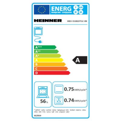 Eticheta energetica a cuptorului incorporabil Heinner HBO-S568LDTGC-BK 56 L negru