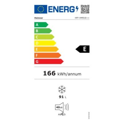 Eticheta energetica congelator Heinner HFF-HM91E++, 91 L, clasa E. alb