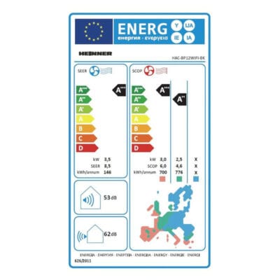 Aer condiționat modern negru oglindă Heinner HAC-BP12WIFI-BK design premium eticheta energetica