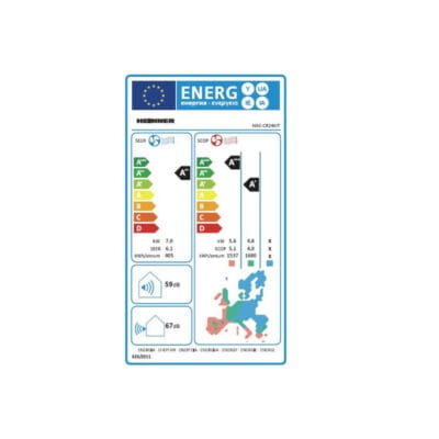 Eticheta energetică aer condiționat HEINNER pentru spații mari 30-45 mp HAC-CR24KIT 24000 BTU alb
