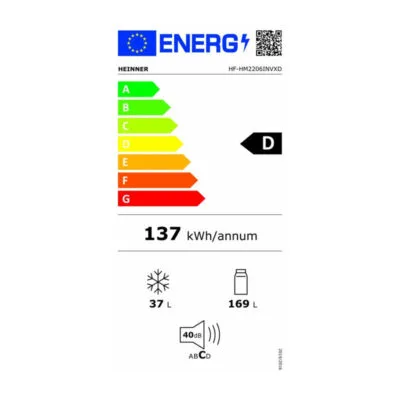 Frigider cu 2 uși Heinner HF-HM2206INVXD, 206L, Inverter, frigider 169L, congelator 37L, aspect inox - imagine 3