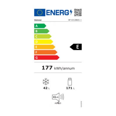 Eticheta energetică frigider Heinner HF-V212BKE++ congelator superior 41