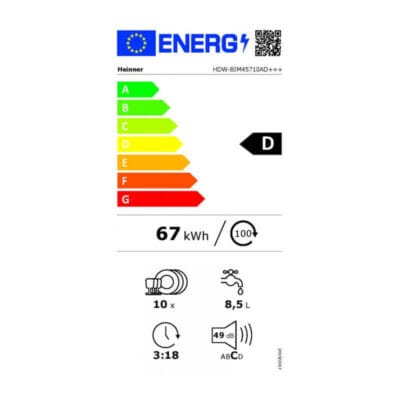 Eticheta energetica Mașină spălat vase Heinner HDW-FSM45710AWD Auto Smart 7 programe
