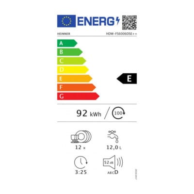 Etciheta energetica Masina spalat vase Heinner HDW-FS6006DSE++ Aquastop protectie impotriva inundatiilo